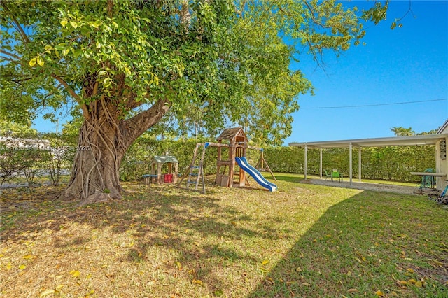 view of yard with a playground