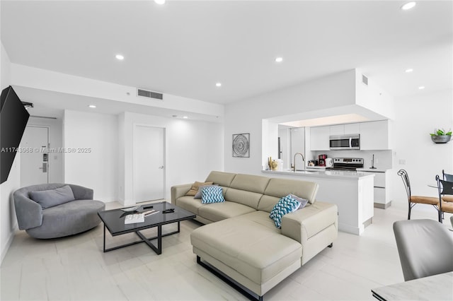 living room with sink