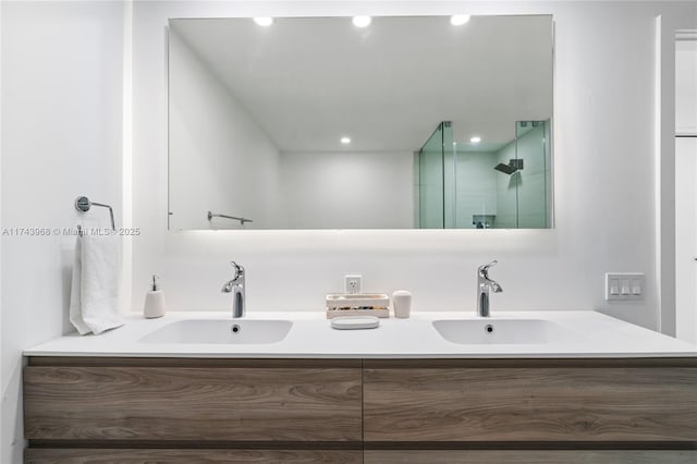 bathroom with vanity and walk in shower