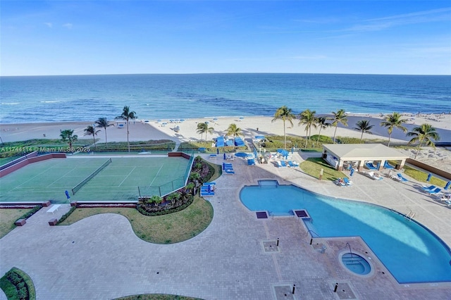 aerial view featuring a beach view and a water view