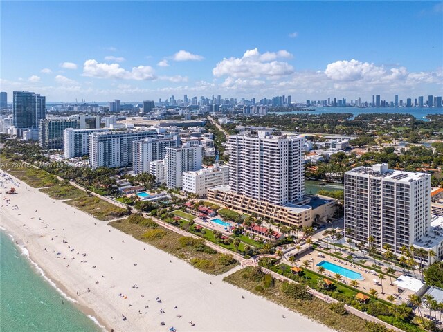 2555 Collins Ave Unit 607, Miami Beach, FL 33140 - aerial view of city skyline, expansive coastline, and a pool