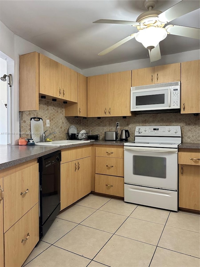 1750 NE 191st St Unit 225-4, Miami, FL 33179 - kitchen featuring sink, light tile patterned floors, white appliances, and decorative backsplash