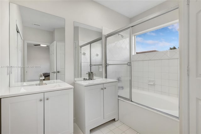7459 NW 17th Dr, Pembroke Pines, FL 33024 - full bathroom featuring vanity, bath / shower combo with glass door, and tile patterned flooring