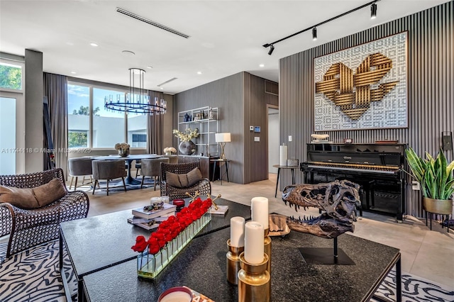 285 W Mashta Dr, Key Biscayne, FL 33149 - living area featuring plenty of natural light, recessed lighting, track lighting, and a chandelier