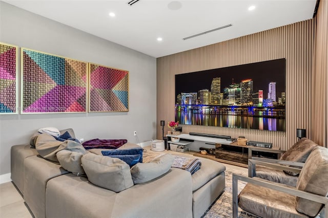 285 W Mashta Dr, Key Biscayne, FL 33149 - living area featuring an accent wall, recessed lighting, wallpapered walls, and baseboards