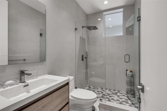 285 W Mashta Dr, Key Biscayne, FL 33149 - full bathroom featuring toilet, a shower stall, vanity, and recessed lighting