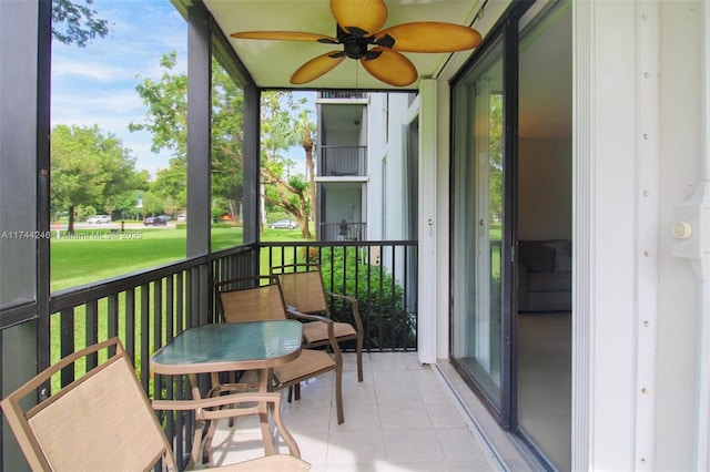 sunroom featuring plenty of natural light and ceiling fan