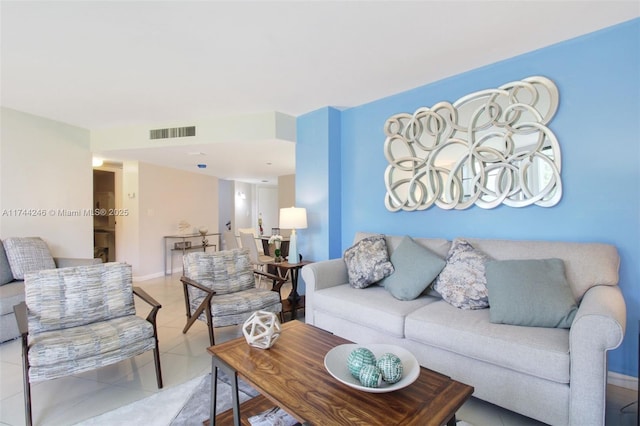 living room featuring light tile patterned floors