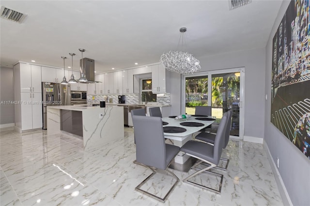 161 NW 46th Ter, Plantation, FL 33317 - dining room featuring a notable chandelier, recessed lighting, visible vents, and marble finish floor