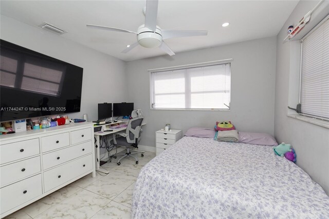161 NW 46th Ter, Plantation, FL 33317 - bedroom with recessed lighting, visible vents, marble finish floor, and ceiling fan