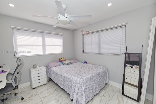 161 NW 46th Ter, Plantation, FL 33317 - bedroom with recessed lighting, baseboards, marble finish floor, and a ceiling fan