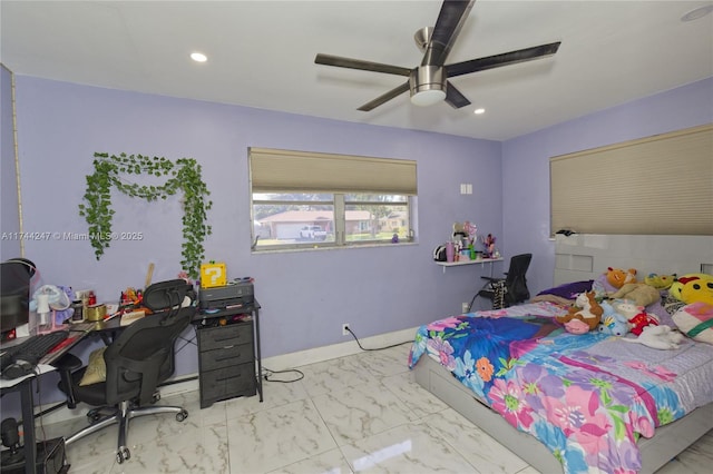 161 NW 46th Ter, Plantation, FL 33317 - bedroom featuring recessed lighting, marble finish floor, baseboards, and ceiling fan