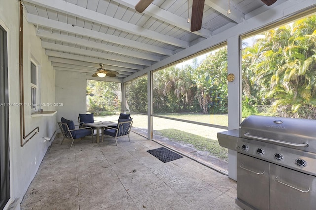 161 NW 46th Ter, Plantation, FL 33317 - unfurnished sunroom with beamed ceiling and a ceiling fan