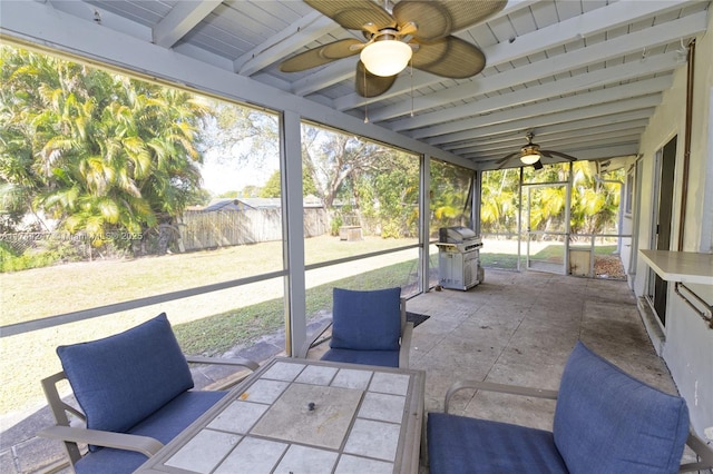 161 NW 46th Ter, Plantation, FL 33317 - sunroom / solarium featuring beam ceiling and a ceiling fan