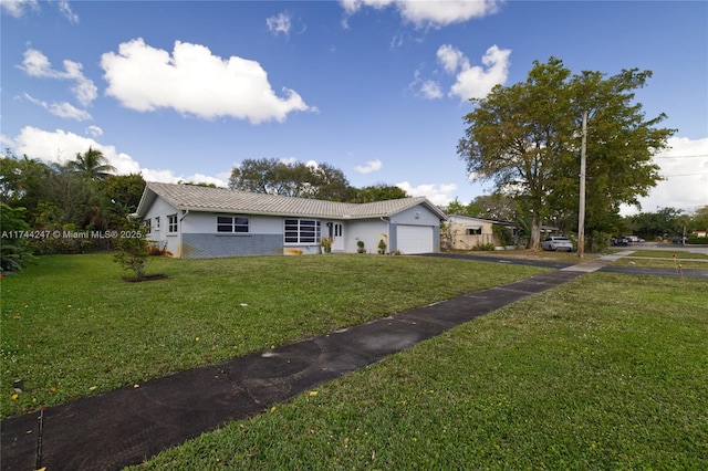 161 NW 46th Ter, Plantation, FL 33317 - ranch-style house featuring a front yard, driveway, stucco siding, a garage, and a tiled roof