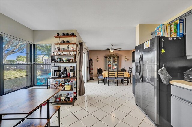 9007 Vineyard Lake Dr Unit 9007, Plantation, FL 33324 - kitchen with ceiling fan, stainless steel fridge, and light tile patterned floors