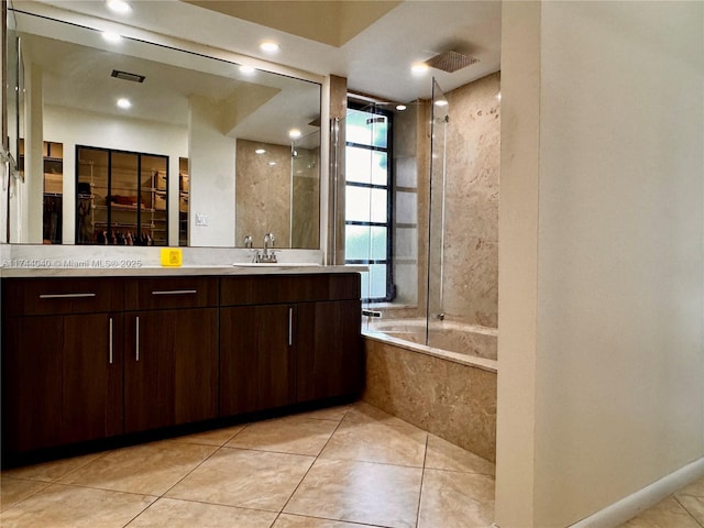 109 Heatherbrook Way Unit 146, Hollywood, FL 33021 - full bathroom with vanity, tile patterned flooring, a shower, and a tub with marble appearance