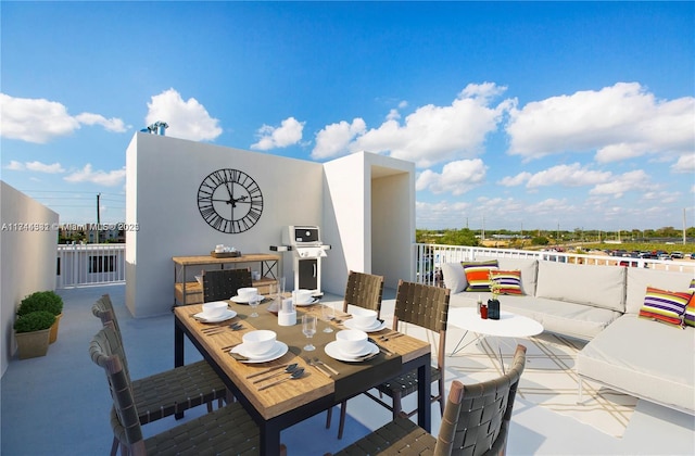 view of patio with an outdoor living space and a grill