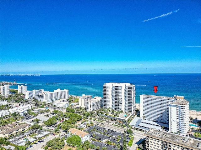 aerial view with a water view and a view of city