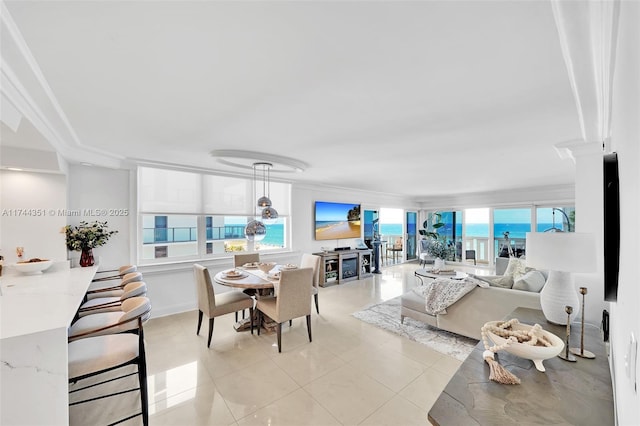 dining space with light tile patterned floors