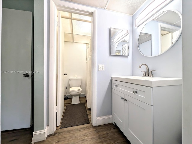 bathroom featuring vanity, hardwood / wood-style floors, and toilet