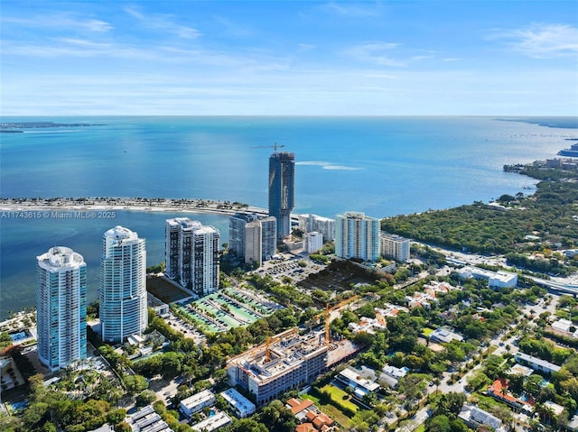 aerial view with a water view and a city view