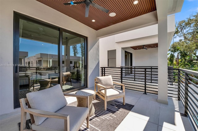 balcony with ceiling fan