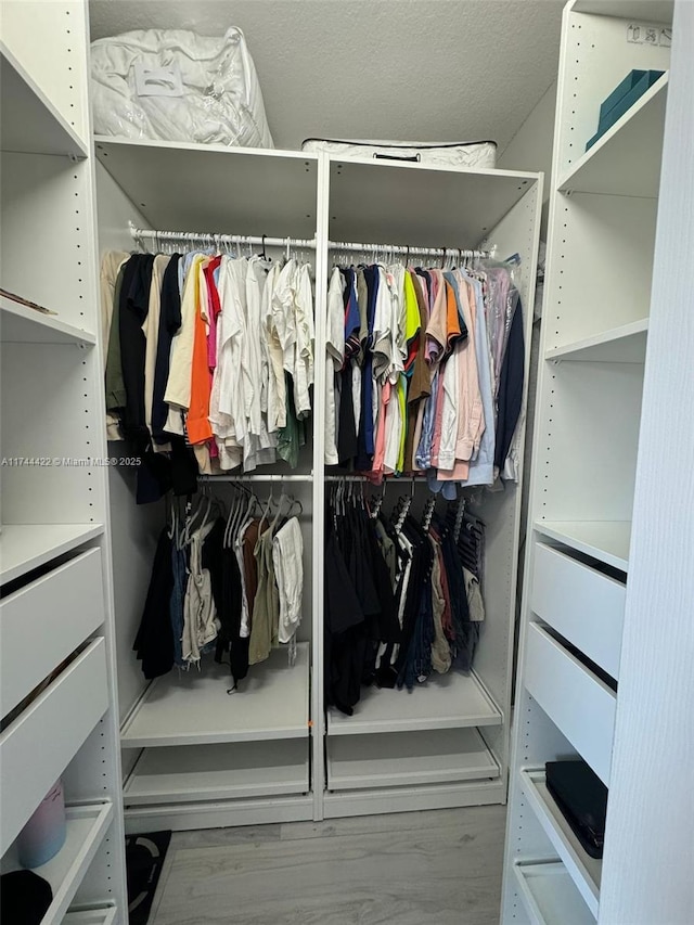 walk in closet with hardwood / wood-style floors