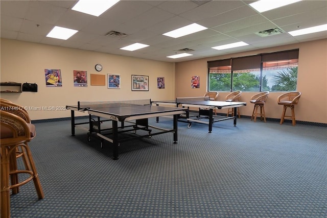 playroom featuring visible vents and a drop ceiling