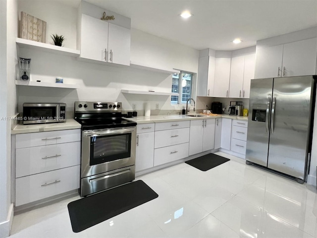 kitchen with white cabinetry, sink, and appliances with stainless steel finishes