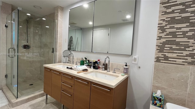 17001 Collins Ave Unit 2702, Sunny Isles Beach, FL 33160 - full bath with double vanity, a stall shower, and recessed lighting