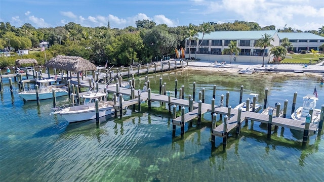 view of dock with a water view