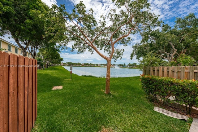 view of yard with a water view