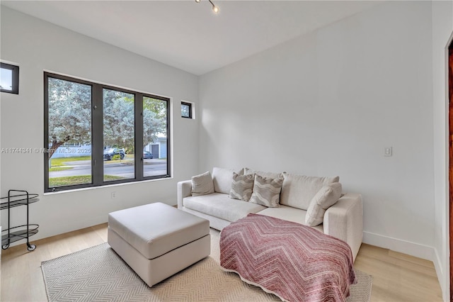 living room with light hardwood / wood-style flooring