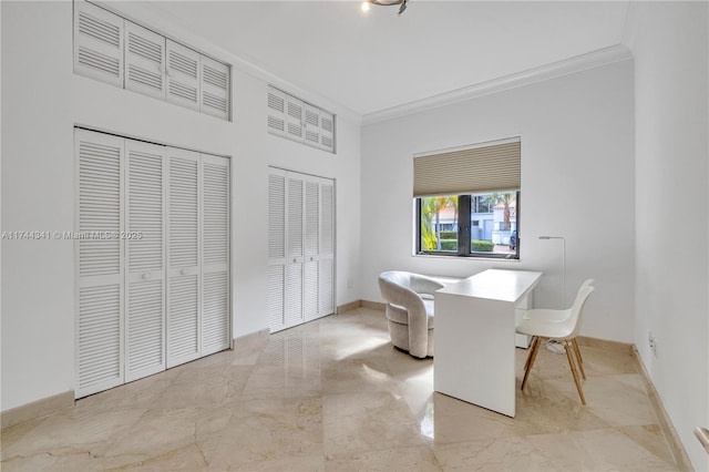 dining area with crown molding