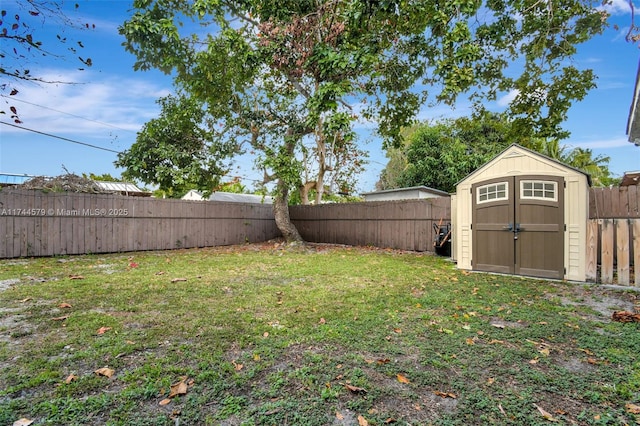 view of yard with a storage unit