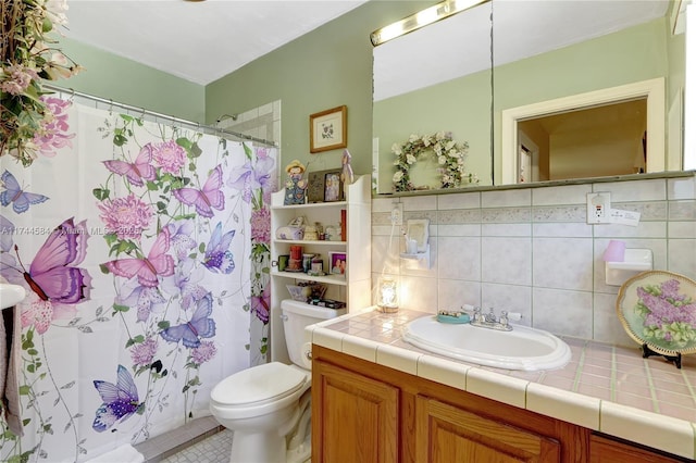 bathroom with vanity, walk in shower, and toilet