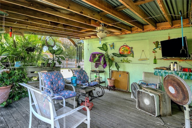 wooden terrace with ceiling fan