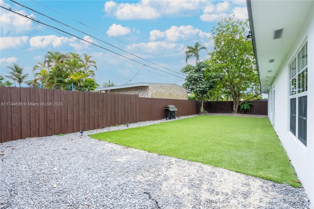 view of yard with a fenced backyard