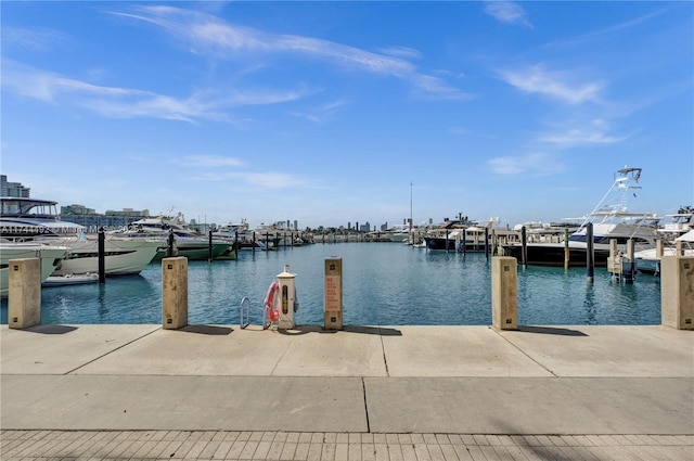 view of dock with a water view