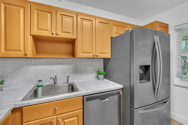 kitchen with sink, decorative backsplash, and stainless steel appliances