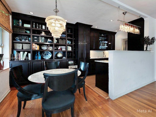 dining area featuring a notable chandelier and light wood-style floors