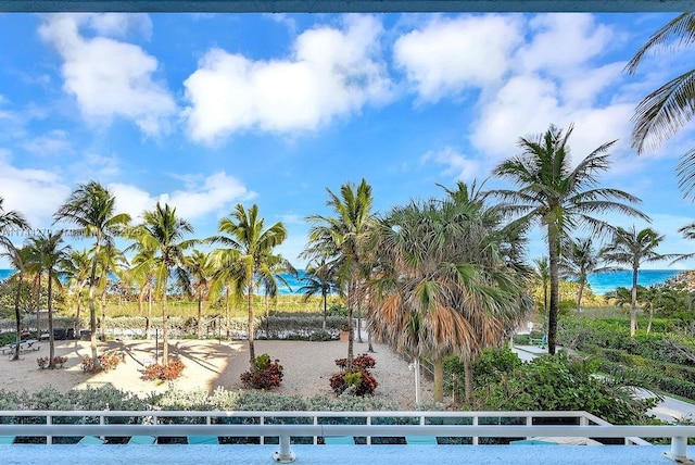 view of pool with a water view