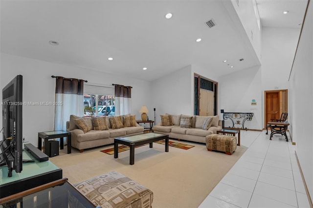 living room featuring light tile patterned flooring