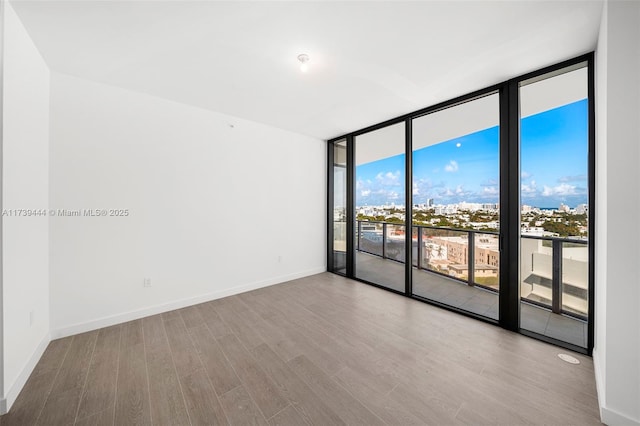 empty room with expansive windows and light wood-type flooring