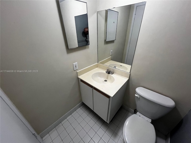 bathroom featuring vanity, toilet, and tile patterned flooring