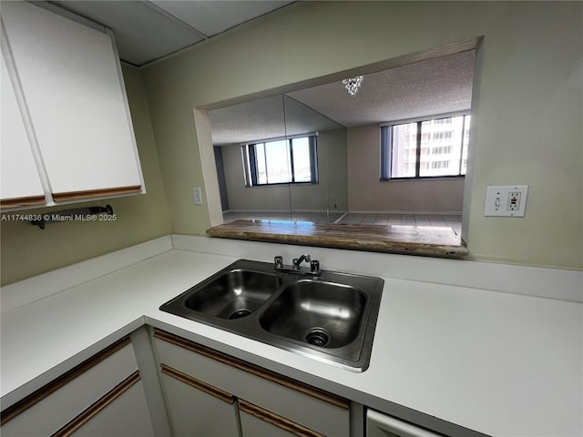 kitchen featuring white cabinetry, sink, and kitchen peninsula