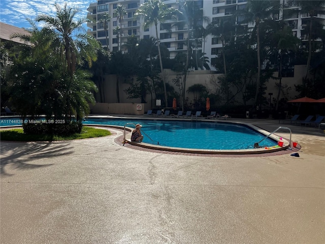 view of swimming pool with a patio area