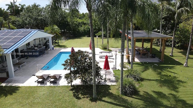 view of swimming pool featuring a gazebo, a yard, and a patio area