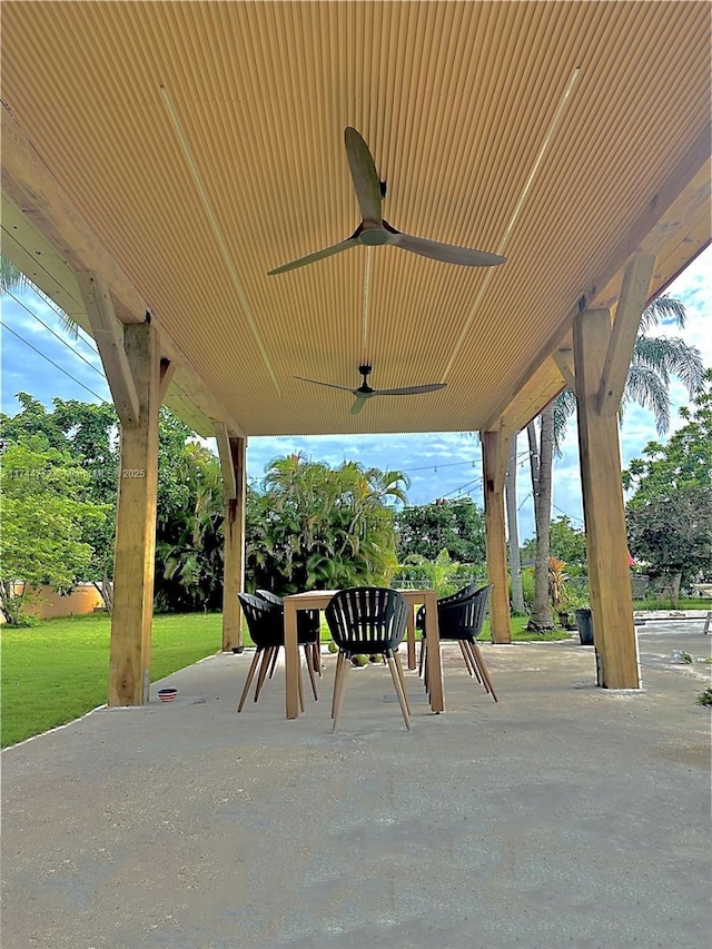 view of patio featuring ceiling fan